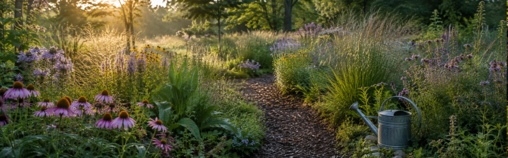 What Is The Best Formula For Watering Native Plants morning glow in a blooming garden
