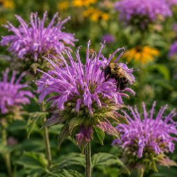 summer blooms bumblebee on purple bergamot in bloom
