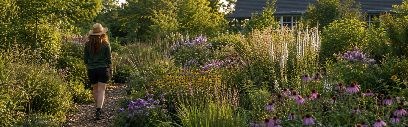 banner a tranquil garden stroll at sunset final