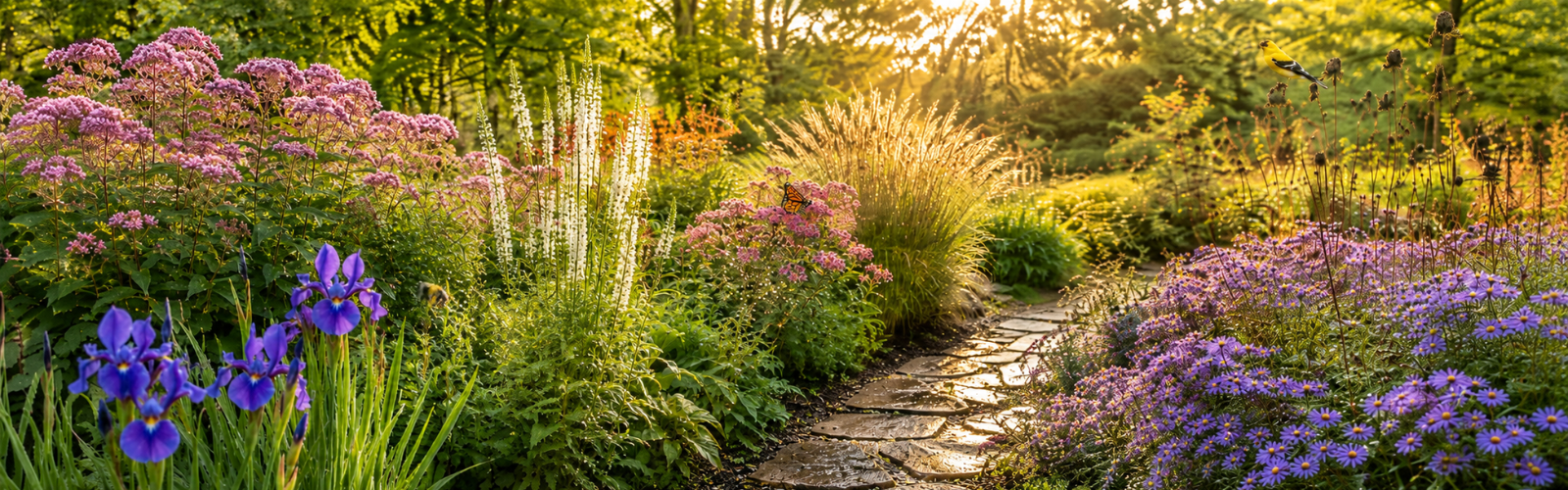 banner golden hour in a blooming clay garden (1)