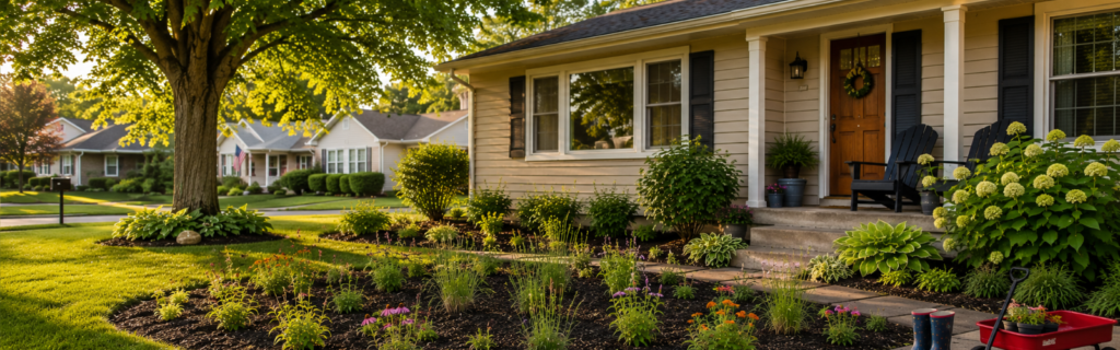 banner mistakes suburban garden with outdoor serenity