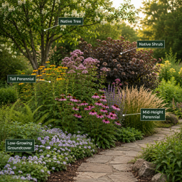 How To Design a Four-Season Michigan Garden layered garden planting diagram in sunlight