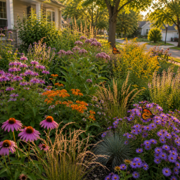 How to Help Monarch Butterflies During Migration in Michigan monarch pollinator garden at golden hour