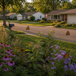 How to Help Monarch Butterflies During Migration in Michigan monarchs over a suburban garden