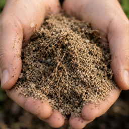 sandy hands cradling a mound of soil