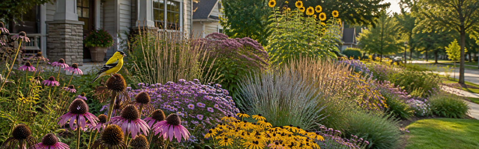 The Best Native Plants That Feed Goldfinches banner feeding goldfinches (1)