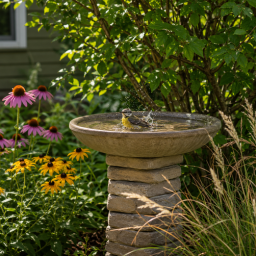 water feature with bird architecture