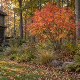 larger woody plant adds structure and fall color