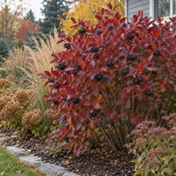 michigan native black chokeberry shrub in fall color
